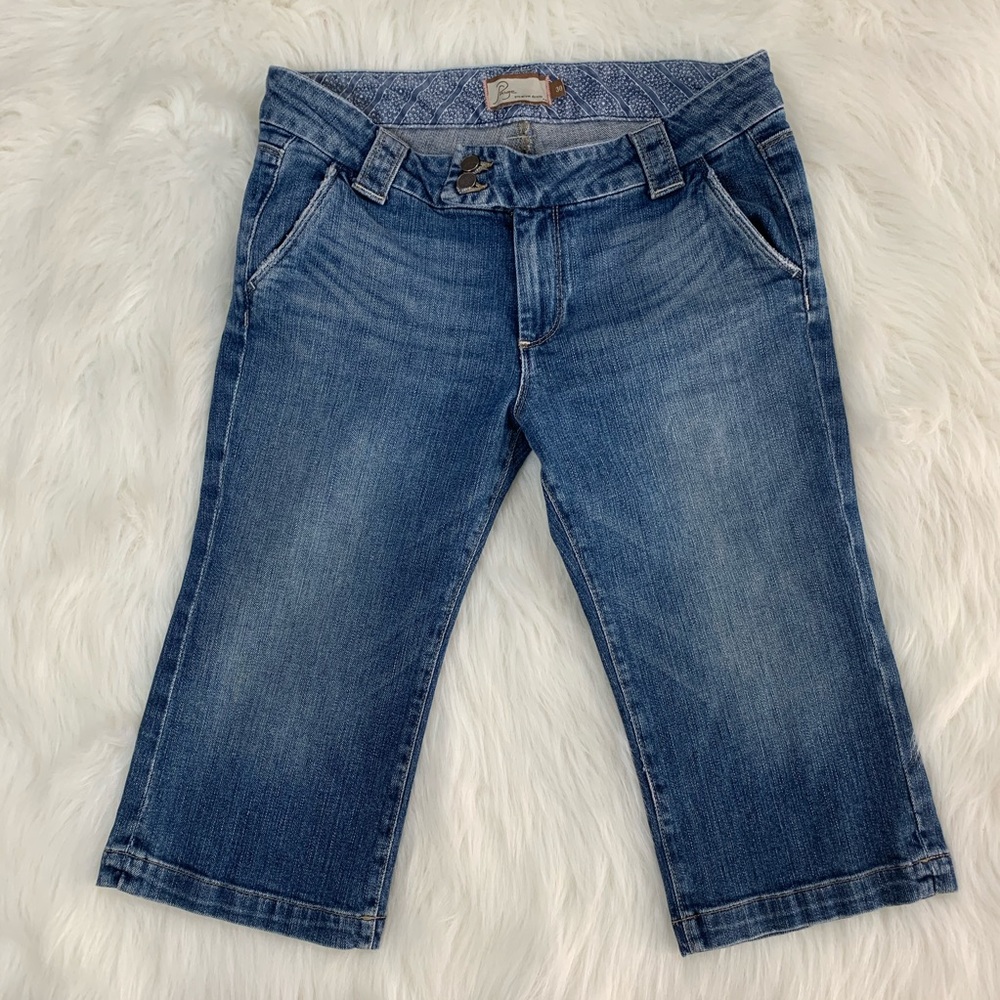 Paige Sweetzer medium wash denim Bermuda short